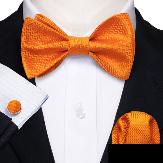Orange Striped Silk Bow Tie Set bow ties    - Sophisticated Gentlemen