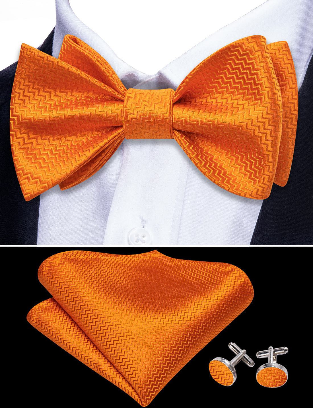 Orange Striped Silk Bow Tie Set bow ties    - Sophisticated Gentlemen