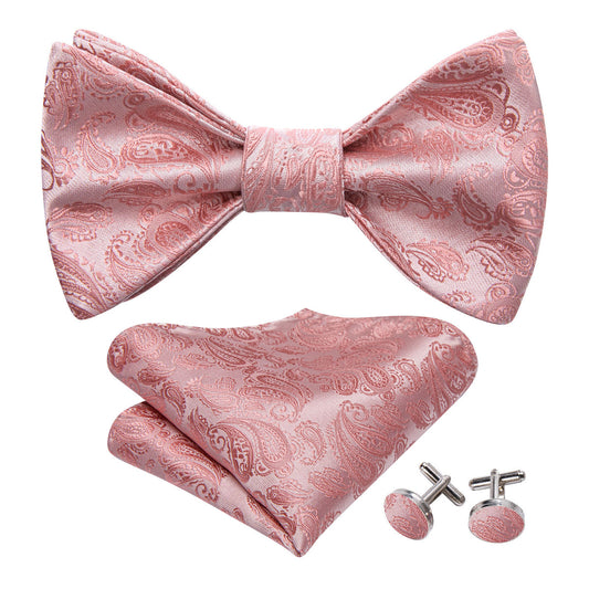 Pink Silver Paisley Silk Bow Tie Set bow ties    - Sophisticated Gentlemen
