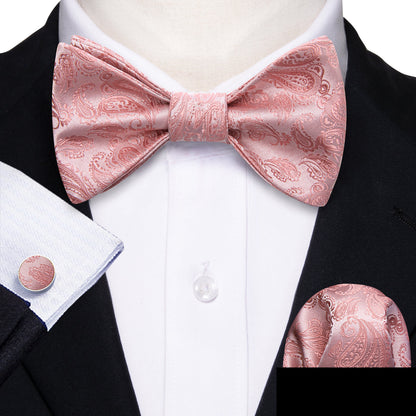 Pink Silver Paisley Silk Bow Tie Set bow ties    - Sophisticated Gentlemen