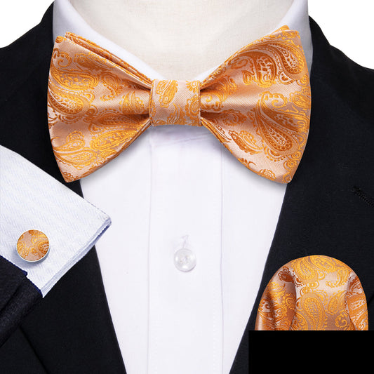 Orange Silver Paisley Bow Tie Set bow ties    - Sophisticated Gentlemen