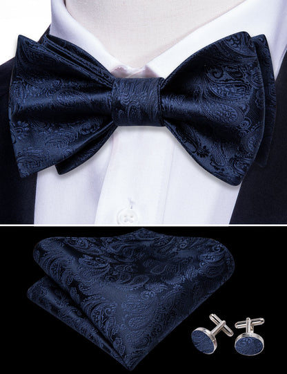 Ultra Marine Paisley Silk Bow Tie Set bow ties    - Sophisticated Gentlemen