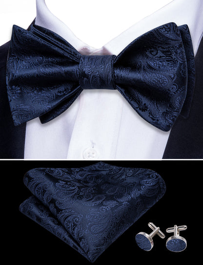 Ultra Marine Paisley Silk Bow Tie Set bow ties    - Sophisticated Gentlemen