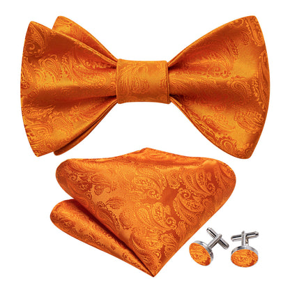 Orange Paisley Silk Bow Tie Set bow ties    - Sophisticated Gentlemen