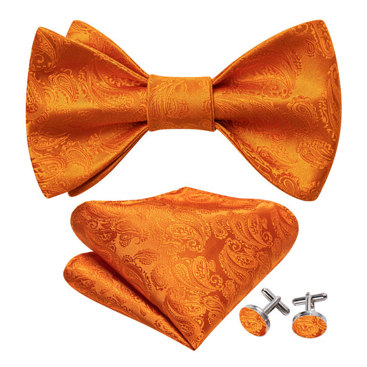 Orange Paisley Silk Bow Tie Set bow ties    - Sophisticated Gentlemen