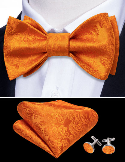Orange Paisley Silk Bow Tie Set bow ties    - Sophisticated Gentlemen