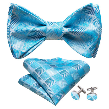 Sky Blue Plaid Bow Tie Set bow ties    - Sophisticated Gentlemen
