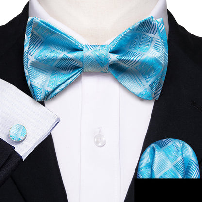 Sky Blue Plaid Bow Tie Set bow ties    - Sophisticated Gentlemen