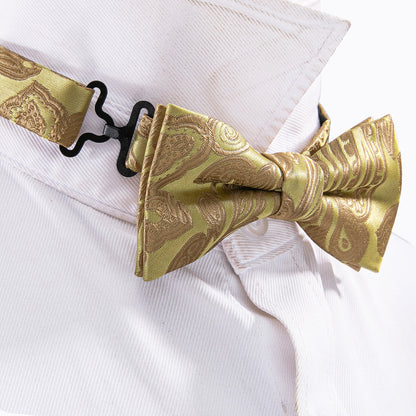 Yellow Golden Paisley Silk Children Bow Tie Set bow ties    - Sophisticated Gentlemen