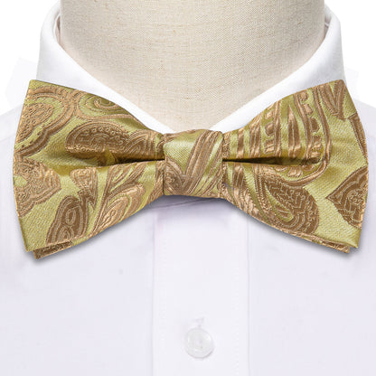 Yellow Golden Paisley Silk Children Bow Tie Set bow ties    - Sophisticated Gentlemen