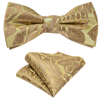 Yellow Golden Paisley Silk Children Bow Tie Set bow ties    - Sophisticated Gentlemen