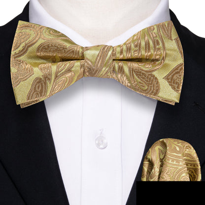 Yellow Golden Paisley Silk Children Bow Tie Set bow ties    - Sophisticated Gentlemen