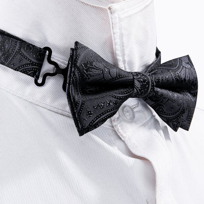 Black Paisley Silk Children Bow Tie Set bow ties    - Sophisticated Gentlemen