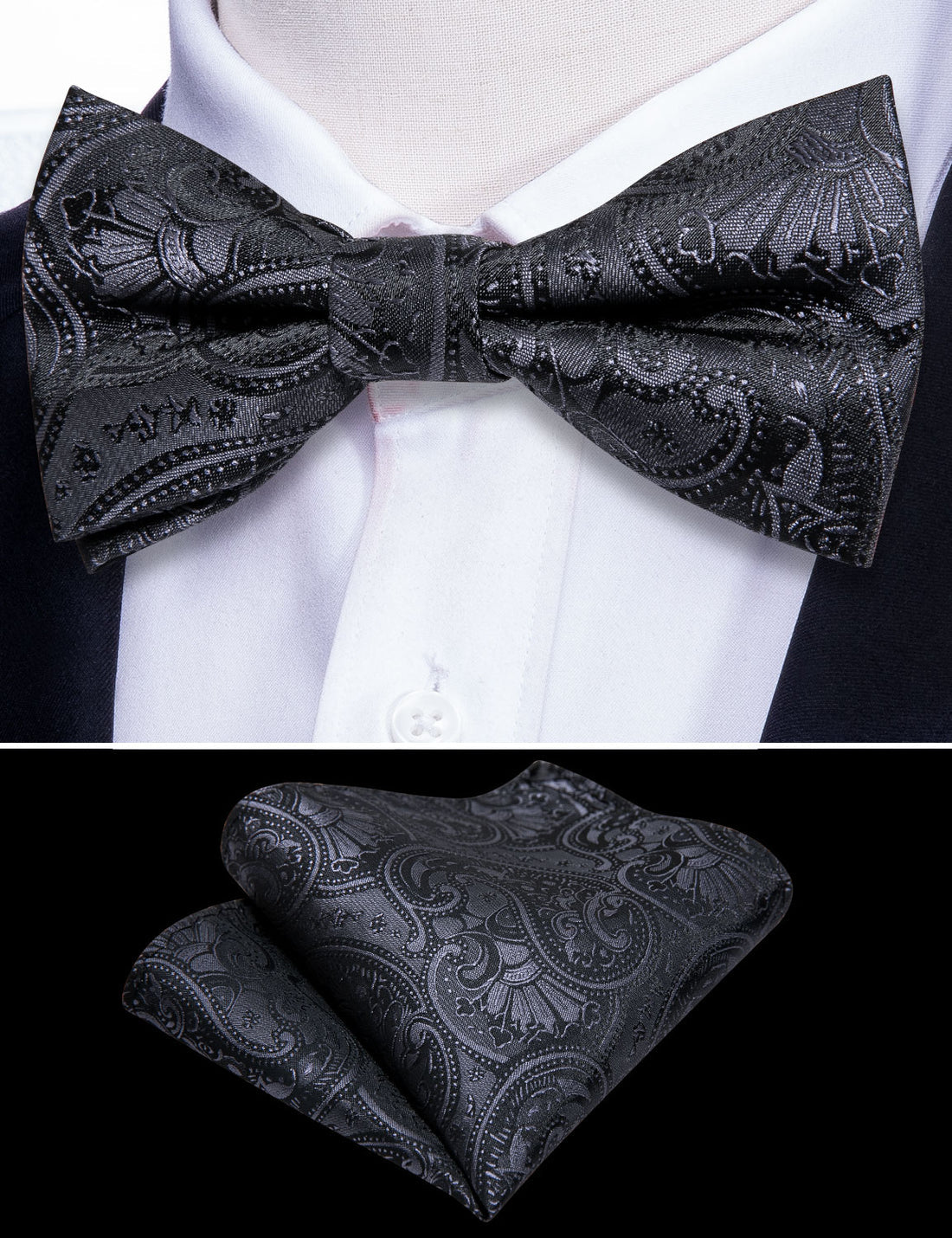 Black Paisley Silk Children Bow Tie Set bow ties    - Sophisticated Gentlemen