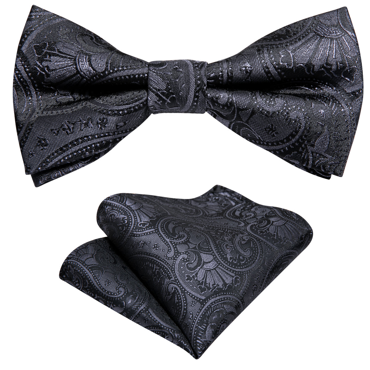 Black Paisley Silk Children Bow Tie Set bow ties    - Sophisticated Gentlemen