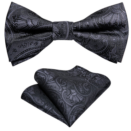 Black Paisley Silk Children Bow Tie Set bow ties    - Sophisticated Gentlemen