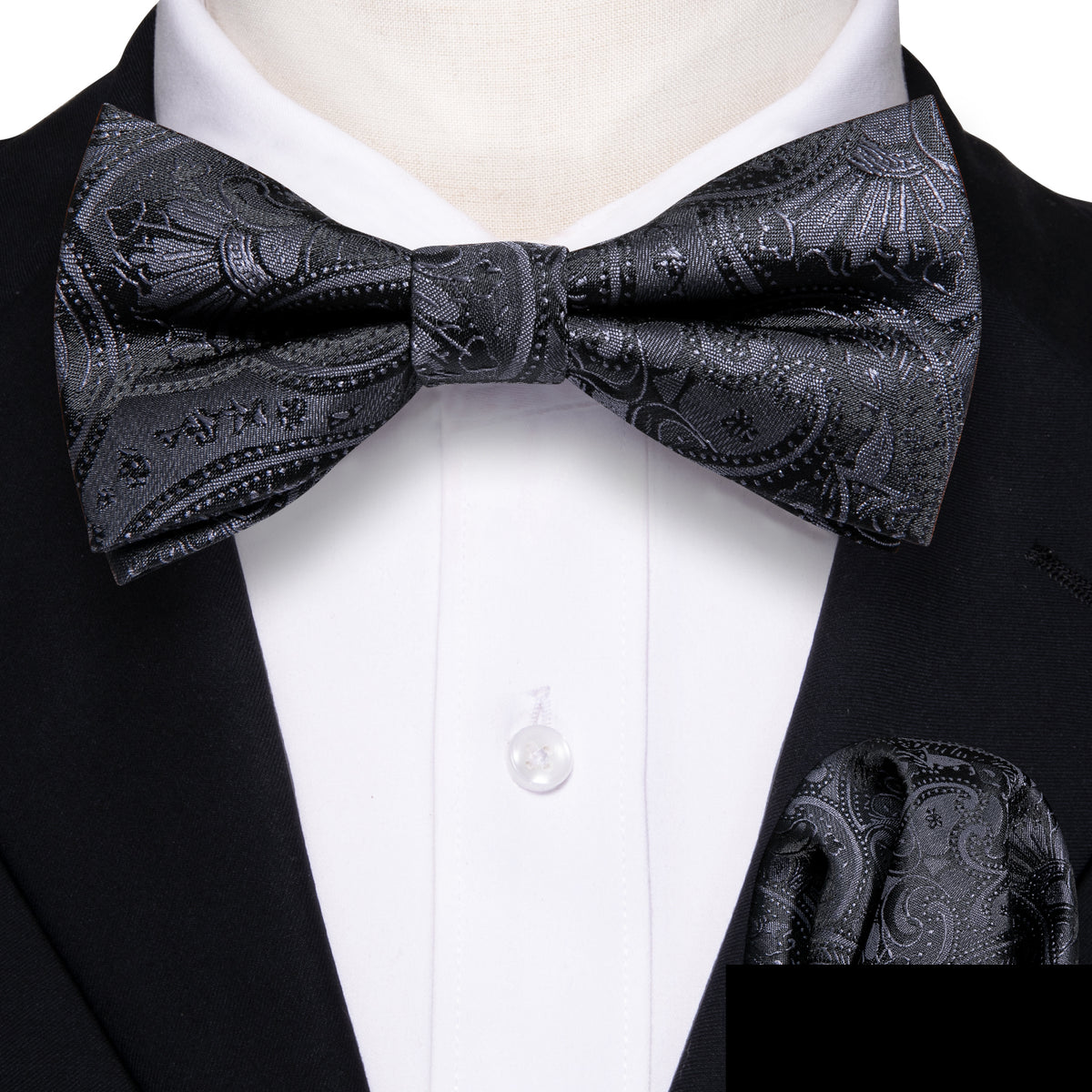 Black Paisley Silk Children Bow Tie Set bow ties    - Sophisticated Gentlemen