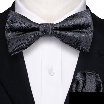 Black Paisley Silk Children Bow Tie Set bow ties    - Sophisticated Gentlemen