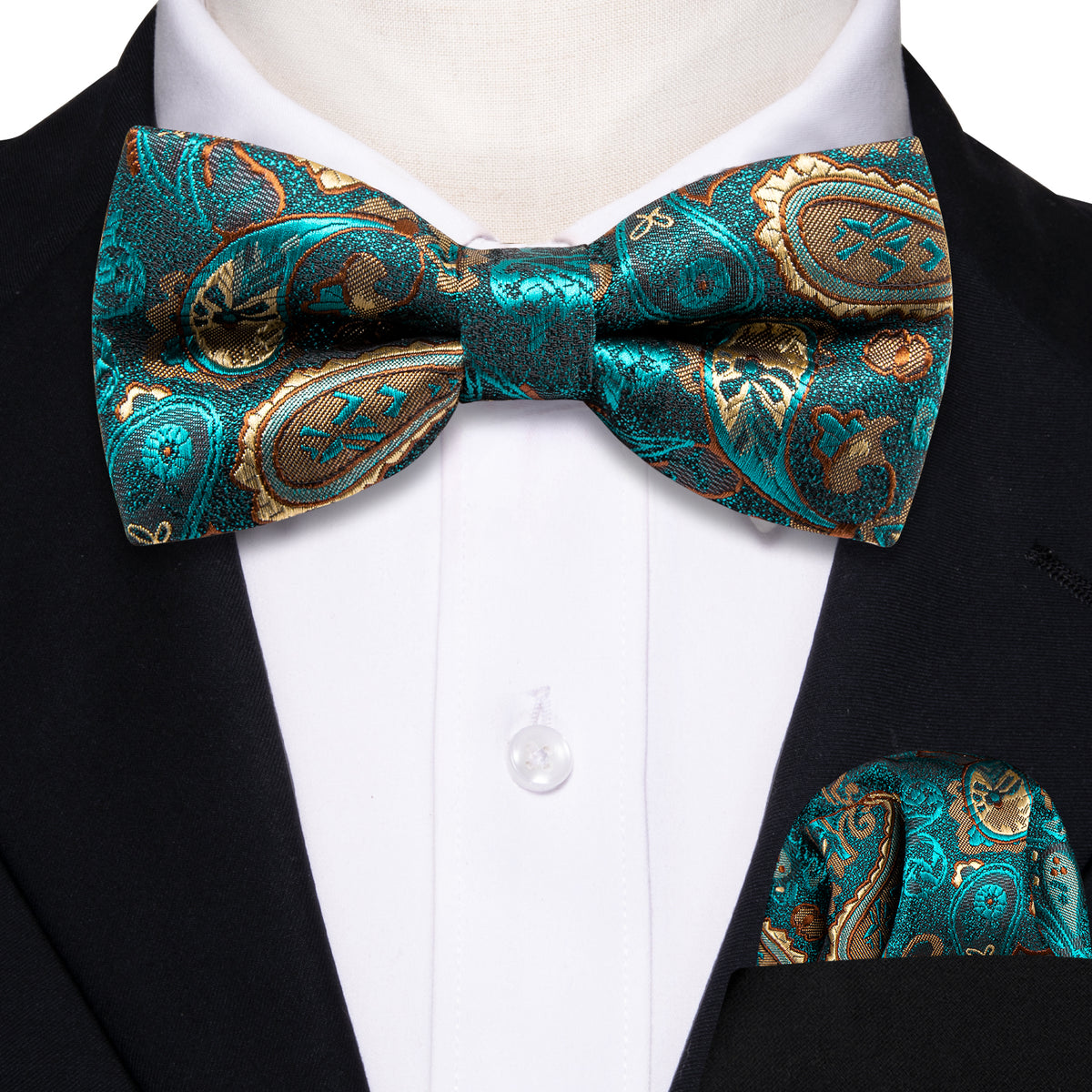 Teal Blue Paisley Silk Children Bow Tie Set bow ties    - Sophisticated Gentlemen