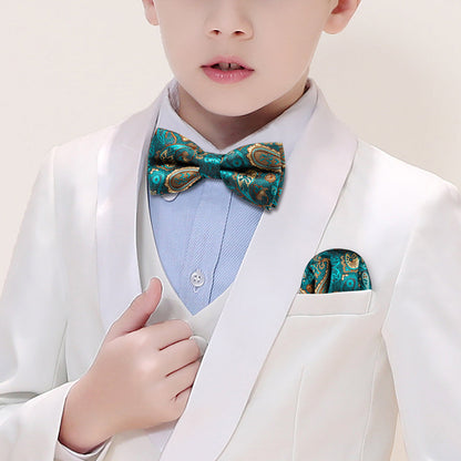 Teal Blue Paisley Silk Children Bow Tie Set bow ties    - Sophisticated Gentlemen
