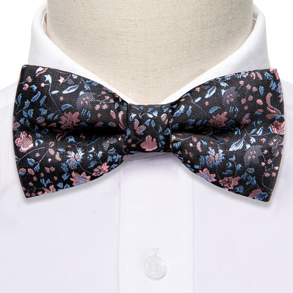 Black Pink Floral Silk Children Bow Tie Set bow ties    - Sophisticated Gentlemen