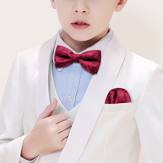 Red Paisley Silk Children Bow Tie Set bow ties    - Sophisticated Gentlemen