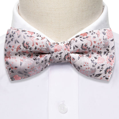 White Pink Floral Silk Children Bow Tie Set bow ties    - Sophisticated Gentlemen