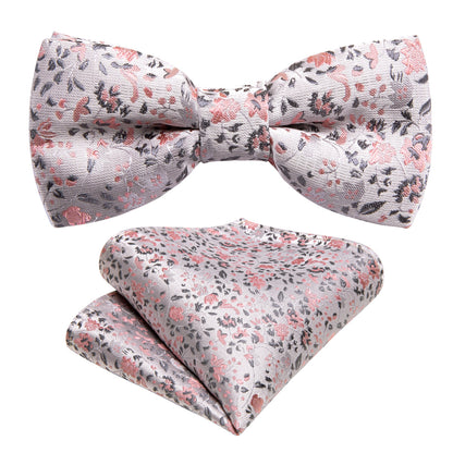 White Pink Floral Silk Children Bow Tie Set bow ties    - Sophisticated Gentlemen
