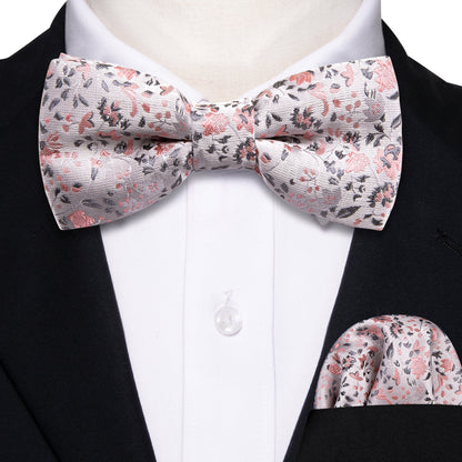 White Pink Floral Silk Children Bow Tie Set bow ties    - Sophisticated Gentlemen