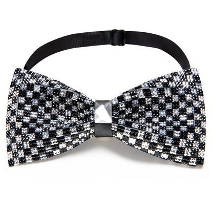 Black White Shining Plaid Rhinestones Wedding Bow Tie Set bow ties    - Sophisticated Gentlemen