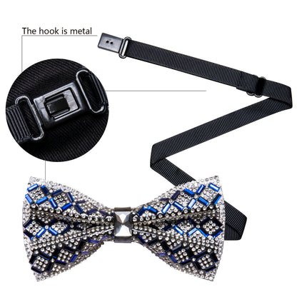 Shining Blue White Plaid Rhinestones Bow Tie Set bow ties    - Sophisticated Gentlemen