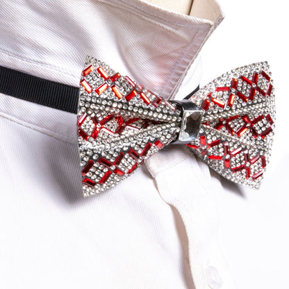 Shining Red White Plaid Rhinestones Bow Tie Set bow ties    - Sophisticated Gentlemen