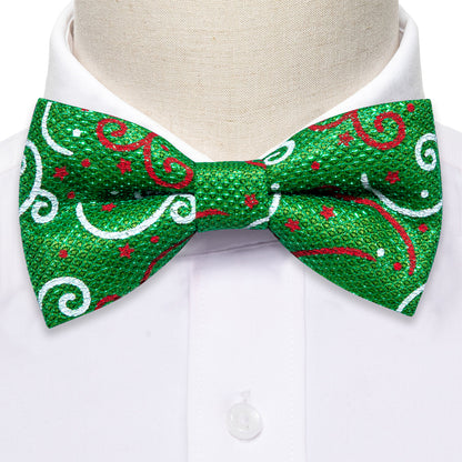 Green White Floral Silk Christmas Bow Tie Set bow ties    - Sophisticated Gentlemen