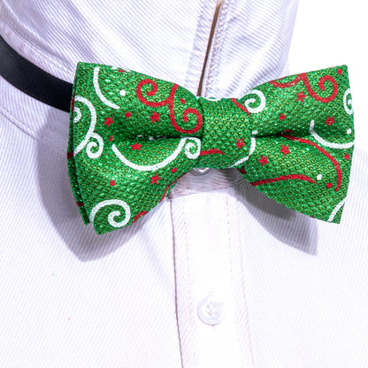 Green White Floral Silk Christmas Bow Tie Set bow ties    - Sophisticated Gentlemen