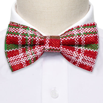 Red Green Plaid Silk Christmas Bow Tie Set bow ties    - Sophisticated Gentlemen