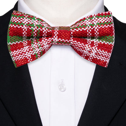 Red Green Plaid Silk Christmas Bow Tie Set bow ties    - Sophisticated Gentlemen