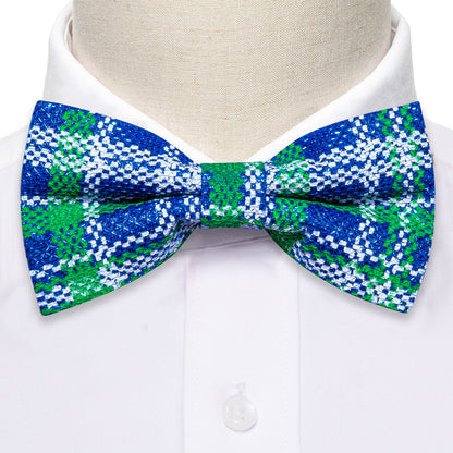 Blue Green Plaid Silk Christmas Bow Tie Set bow ties    - Sophisticated Gentlemen