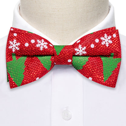 Red Green Christmas Tree Silk Bow Tie Set bow ties    - Sophisticated Gentlemen