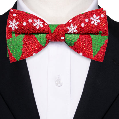 Red Green Christmas Tree Silk Bow Tie Set bow ties    - Sophisticated Gentlemen