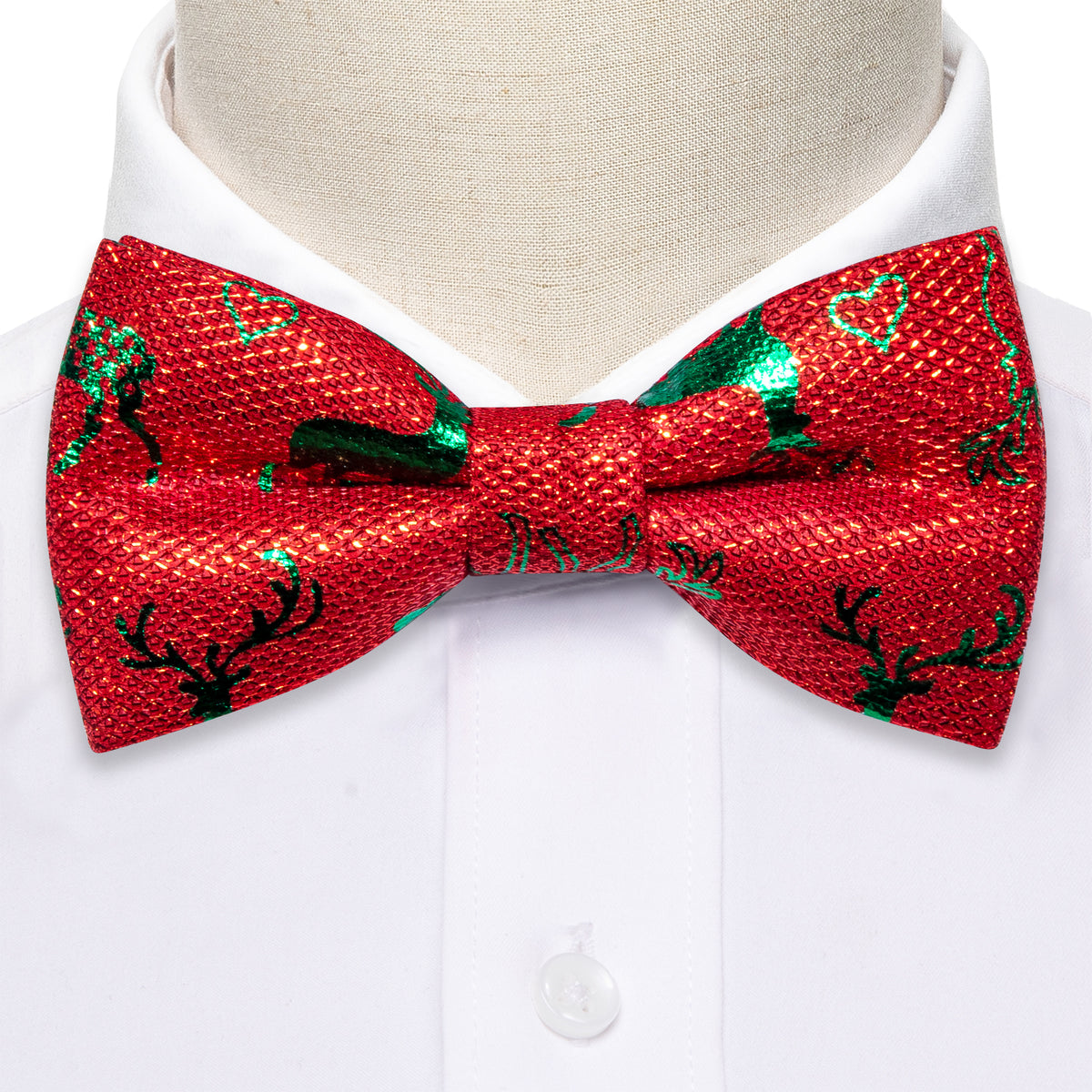 Bright Red Green Elk Silk Christmas Bow Tie Set bow ties    - Sophisticated Gentlemen