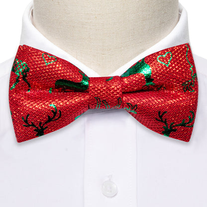 Bright Red Green Elk Silk Christmas Bow Tie Set bow ties    - Sophisticated Gentlemen