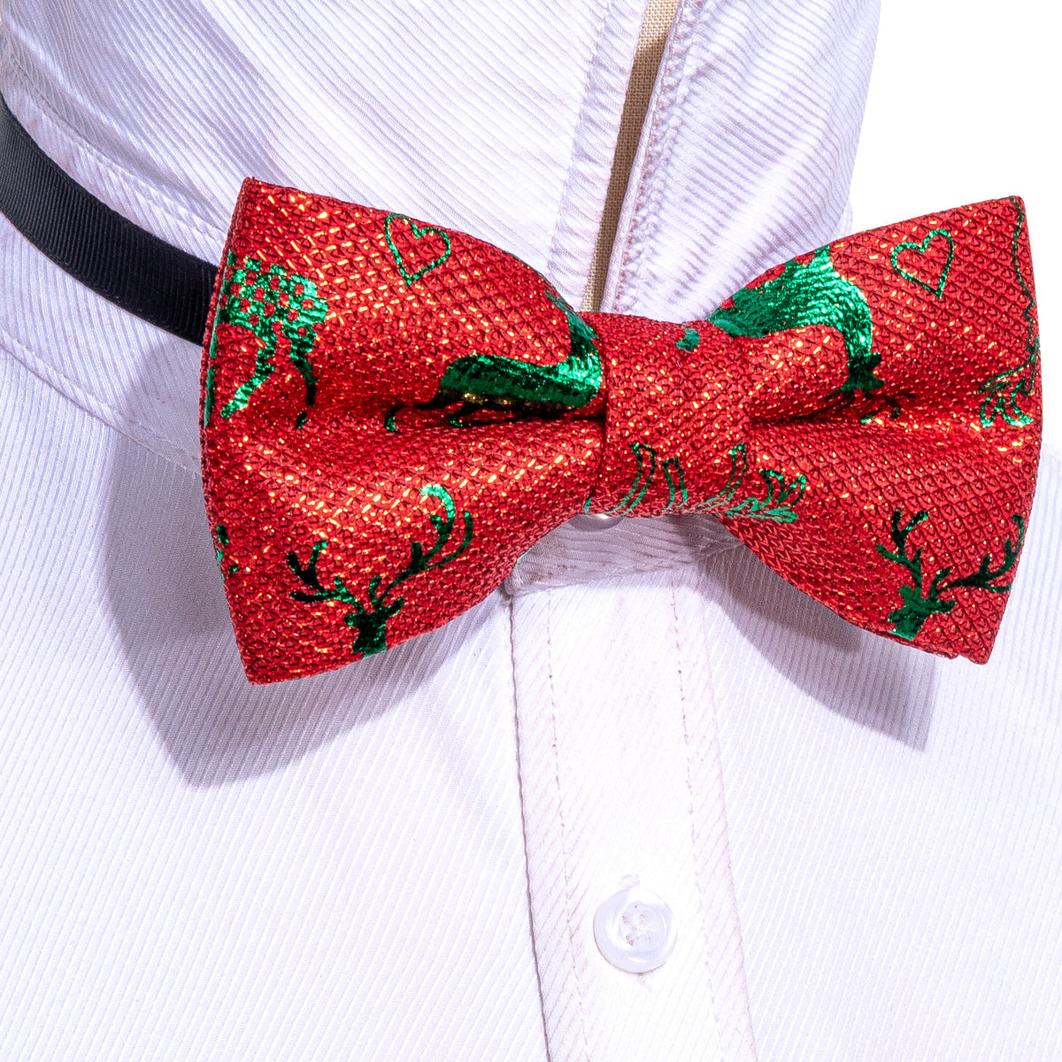 Bright Red Green Elk Silk Christmas Bow Tie Set bow ties    - Sophisticated Gentlemen