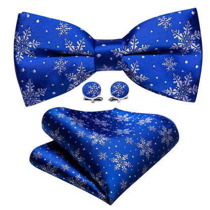 Blue and White Christmas Snowflake Silk Bow Tie Set bow ties - Sophisticated Gentlemen