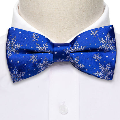 Blue and White Christmas Snowflake Silk Bow Tie Set bow ties - Sophisticated Gentlemen