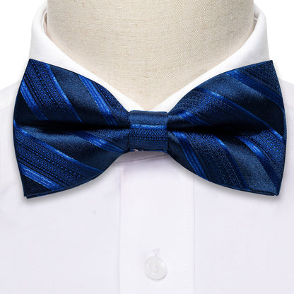 Blue Black Striped Silk Bow Tie Set bow ties    - Sophisticated Gentlemen