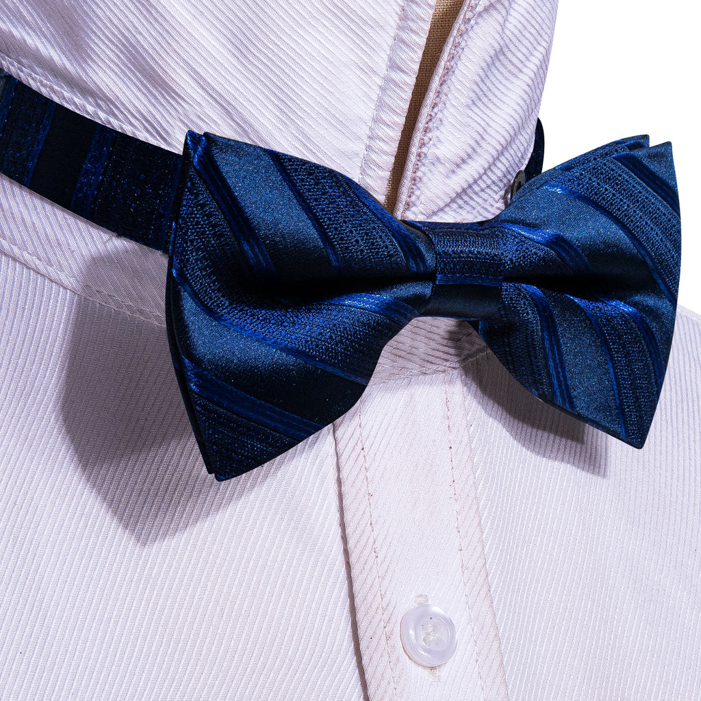 Blue Black Striped Silk Bow Tie Set bow ties    - Sophisticated Gentlemen