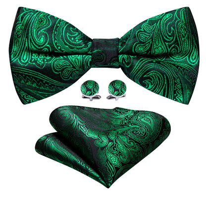 Green Paisley Silk Bow Tie Set bow ties    - Sophisticated Gentlemen