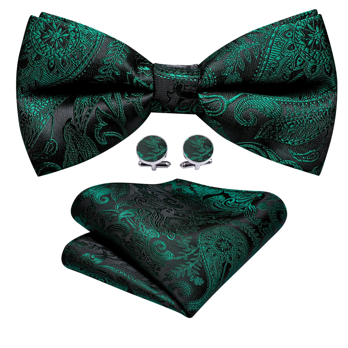 Green Black Paisley Bow Tie Set bow ties    - Sophisticated Gentlemen