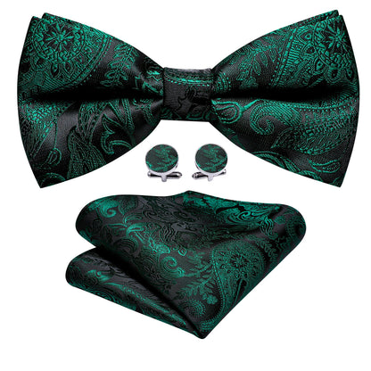 Green Black Paisley Bow Tie Set bow ties    - Sophisticated Gentlemen