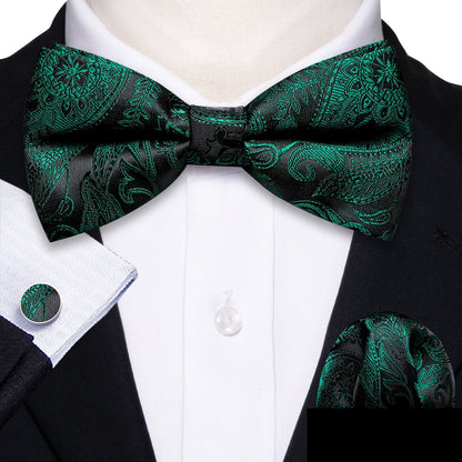 Green Black Paisley Bow Tie Set bow ties    - Sophisticated Gentlemen
